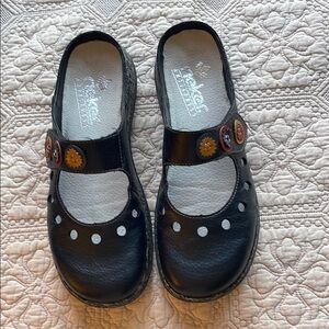 Rieker Black and Red Mules Comfortable Slip-On Design